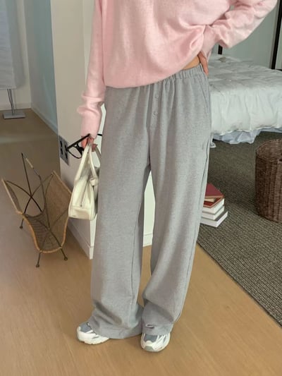 排釦腰頭設計休閒棉褲3