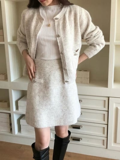雪花排扣針織衫＋鬆緊針織短裙SET4