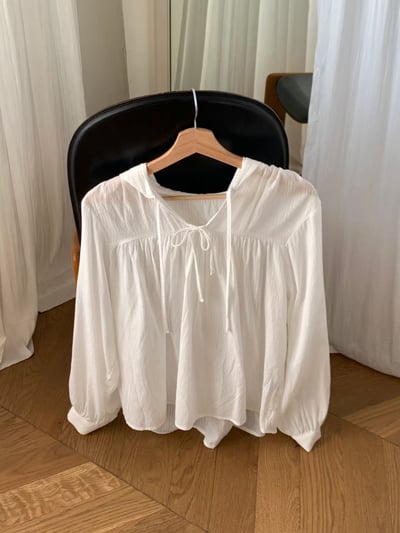 抓皺綁結連帽棉麻衫7