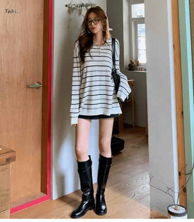 圓頭金釦繫帶膝下長靴9