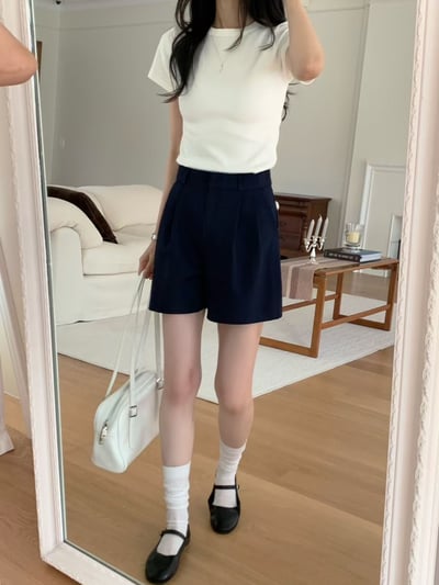 前打褶造型百搭三分西裝短褲3