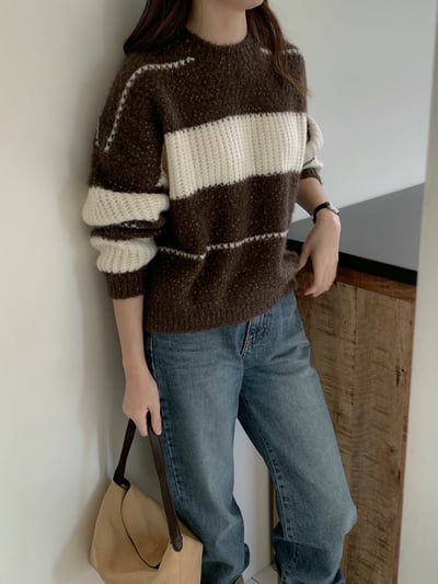配色條紋顆粒感軟針織毛衣3