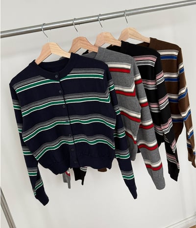 新款秋冬配色橫條紋針織外套11