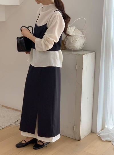 氣質背心+雙層配色長裙SET（黑S現貨一套）8