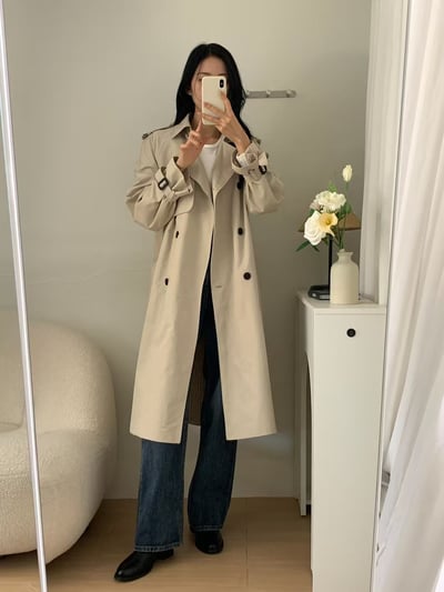 現貨淺色長版風衣外套6