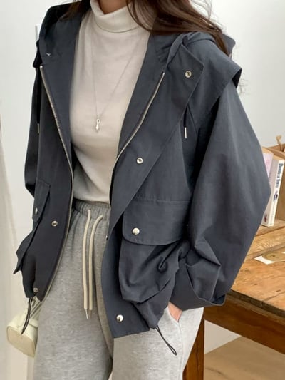 抽繩連帽口袋風衣夾克10