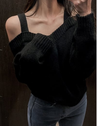 肩挖空Ｖ領接羅紋針織衣6