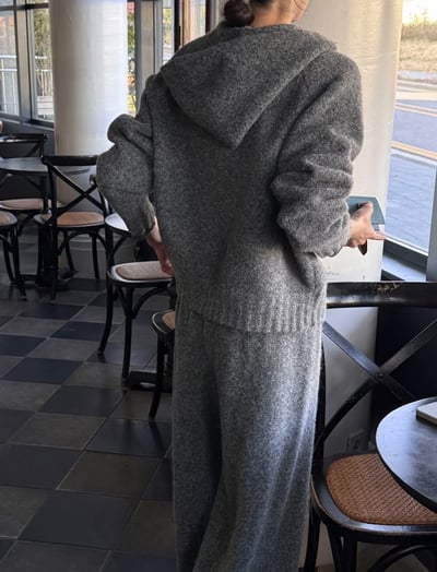 雙向拉鍊針織連帽外套+長褲SET8