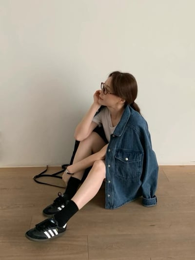 文青牛仔外套+短褲SET3