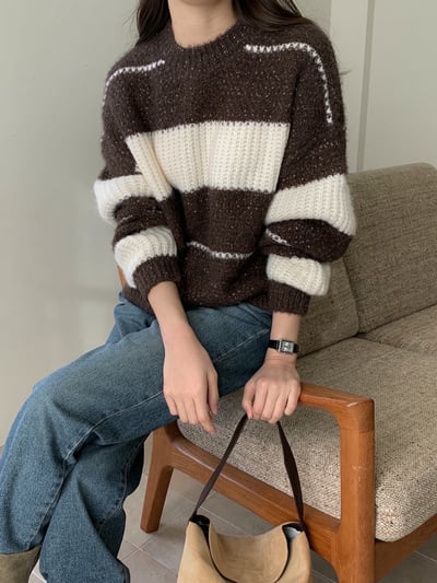 配色條紋顆粒感軟針織毛衣9