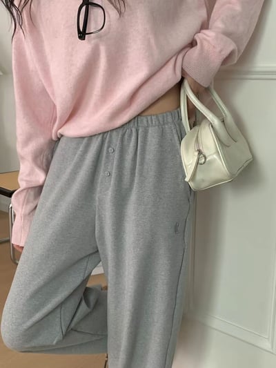 排釦腰頭設計休閒棉褲2