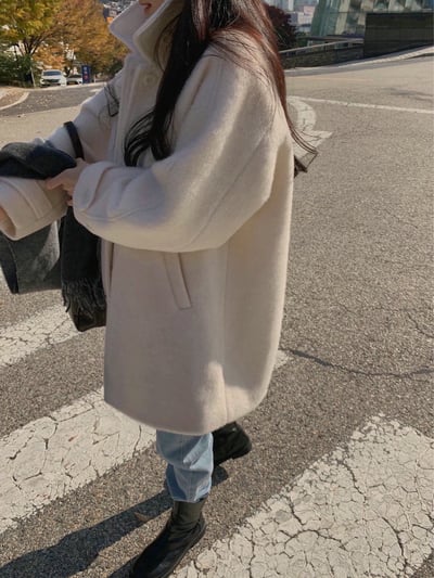 可高領毛流中長版大衣（羊毛100％）7