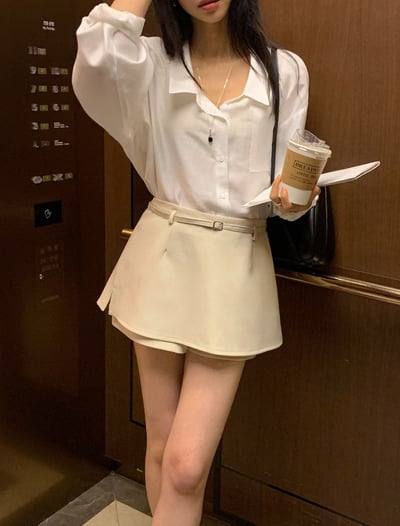 中腰Ａ字西裝短褲裙（附腰帶）2