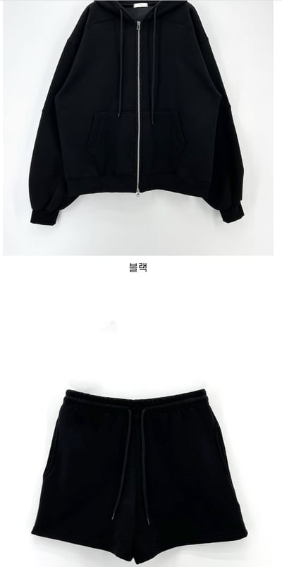 內刷毛連帽寬鬆外套＋短褲SET9