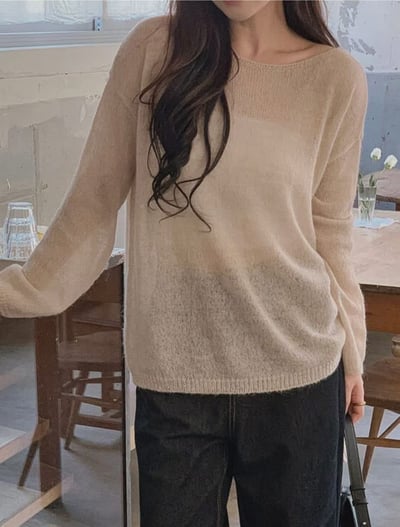 側抽繩薄款寬鬆羊毛針織衣（5%)8