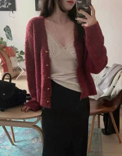 Ｖ領毛圈感金釦軟糯針織衣7