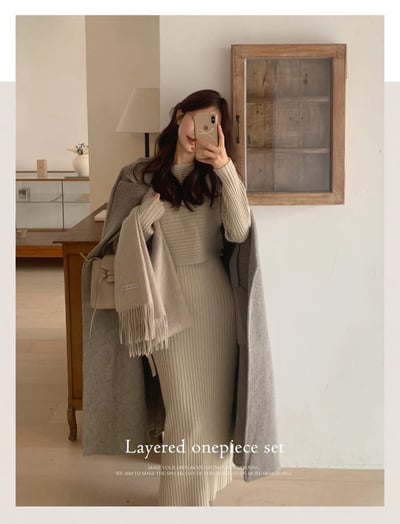 短板針織衫+坑紋針織背心長洋14