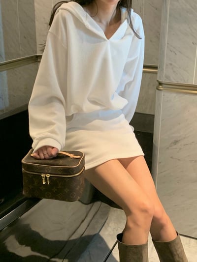 縮腰連帽大學Ｔ+鬆緊短褲裙SET8