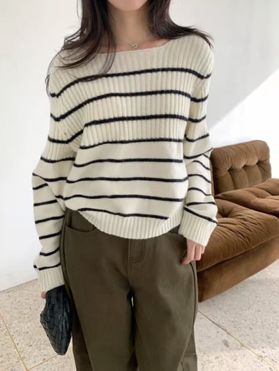 不修邊領拼接坑條橫紋針織衣3