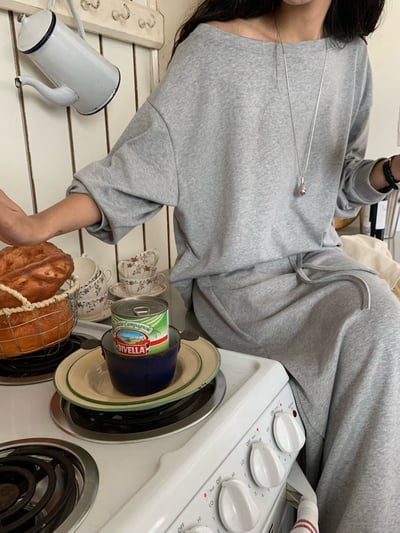 內磨毛可斜肩Ｔ+鬆緊落地磨毛長裙SET(可拆買）15