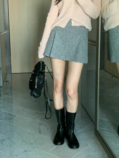 磨毛款打褶造型Ａ字短裙9