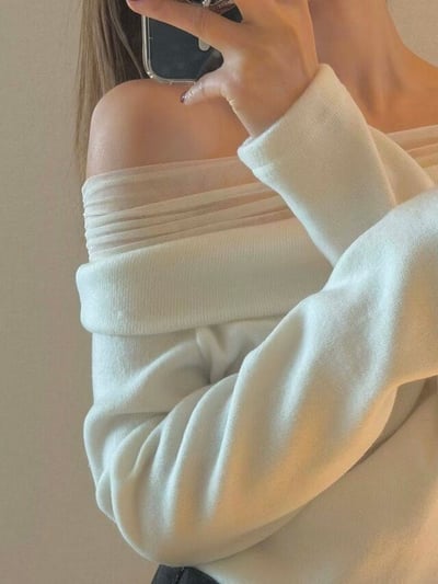 一字領網紗拼接上衣4