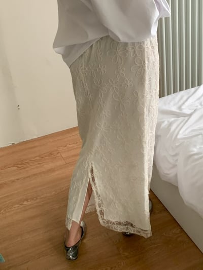 小花刺繡細閃後開衩長裙6