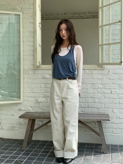 假兩件撞色打底衣＋繞頸背心套組3