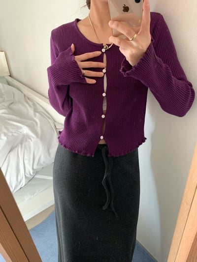 木耳滾邊細坑紋彈性針織外套5