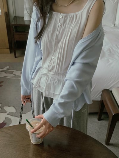 方領打褶鬆緊縮腰棉麻背心4