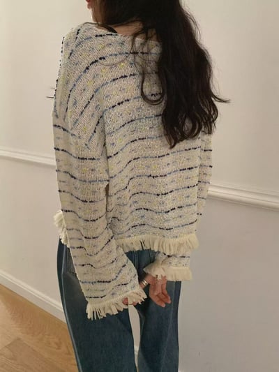 配色織紋流蘇滾邊薄款針織衣11