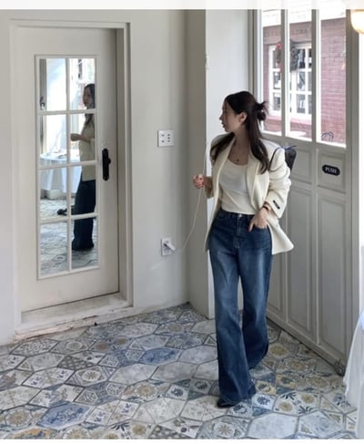 內抓絨深藍微寬牛仔褲7