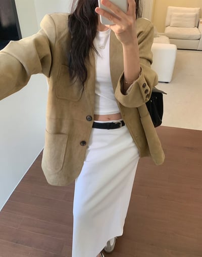 刀領寬鬆口袋麂皮西裝外套1