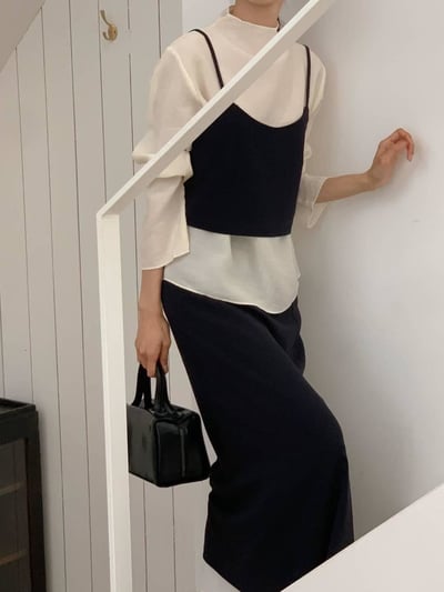 氣質背心+雙層配色長裙SET（黑S現貨一套）4