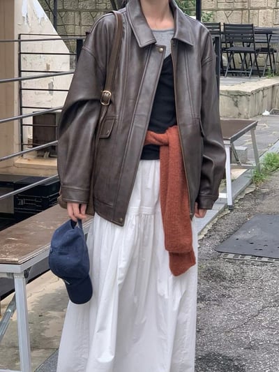 微霧面紋路復古皮革外套5