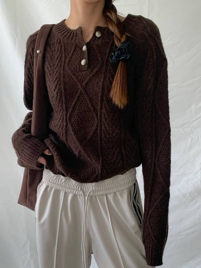 亨利排釦領麻花針織衣5