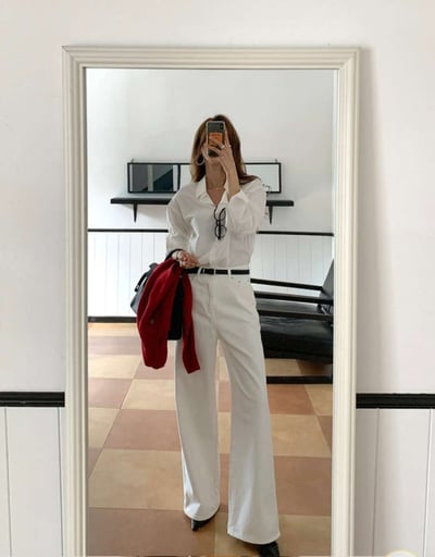 高腰顯瘦白色微寬牛仔褲2