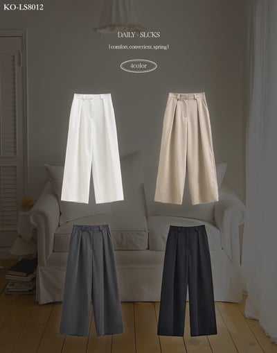 免熨燙！後鬆緊兩側打褶混棉西裝長褲1