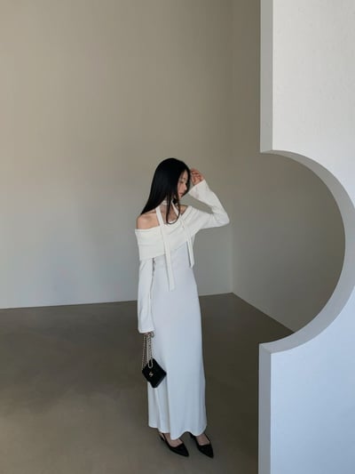 反摺平口領後開衩針織長洋（附綁帶)4