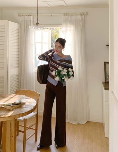 側排釦反折翻領撞色針織衫5