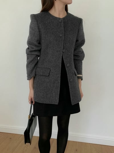 墊肩腰線感中長款羊毛西裝外套4