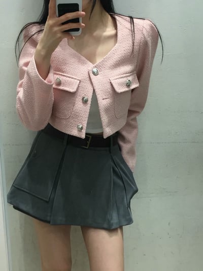 後鬆緊大口袋開衩西裝短褲裙6