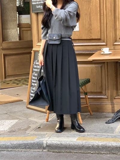 厚款西裝百褶九分長裙3