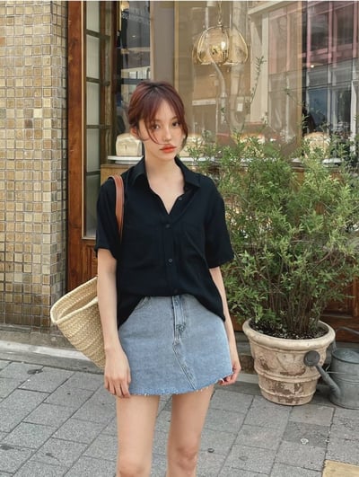 雙口袋混雪紡棉軟料襯衫4