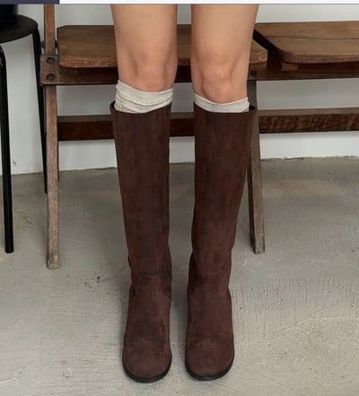 圓頭平底麂皮膝下平底靴7