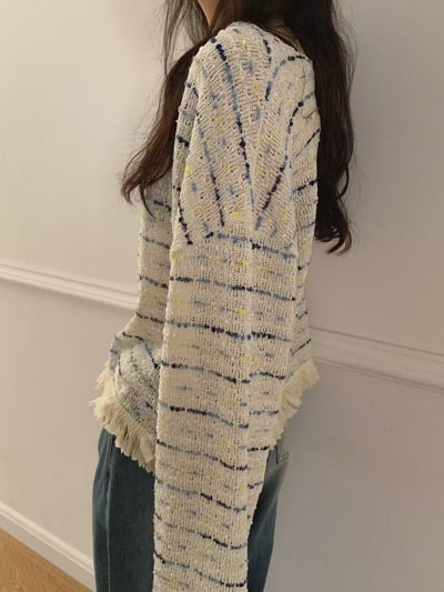 配色織紋流蘇滾邊薄款針織衣12