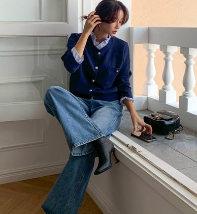 拼接領學院風針織衣5