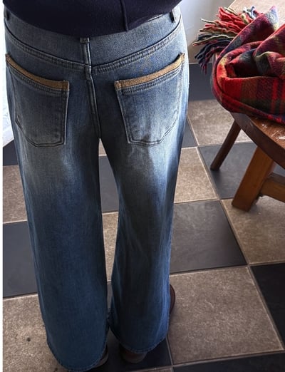 後口袋磨毛滾邊內刷薄毛直筒牛仔褲2