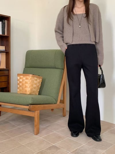 彈力內磨毛微喇叭長褲1