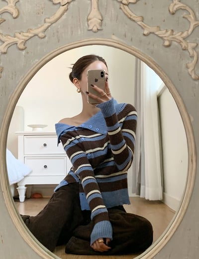 側排釦反折翻領撞色針織衫7